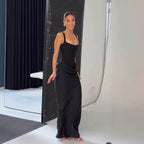 Women's Elegant Satin Long Dress Spaghetti Strap Sleeveless Slim Fit Formal Evening Wedding Guest Cocktail Party Date Night – Sienna - Lolly 