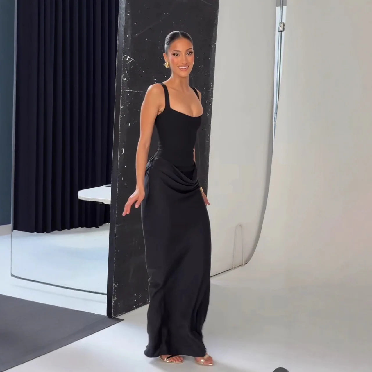 Women's Elegant Satin Long Dress Spaghetti Strap Sleeveless Slim Fit Formal Evening Wedding Guest Cocktail Party Date Night – Sienna - Lolly 