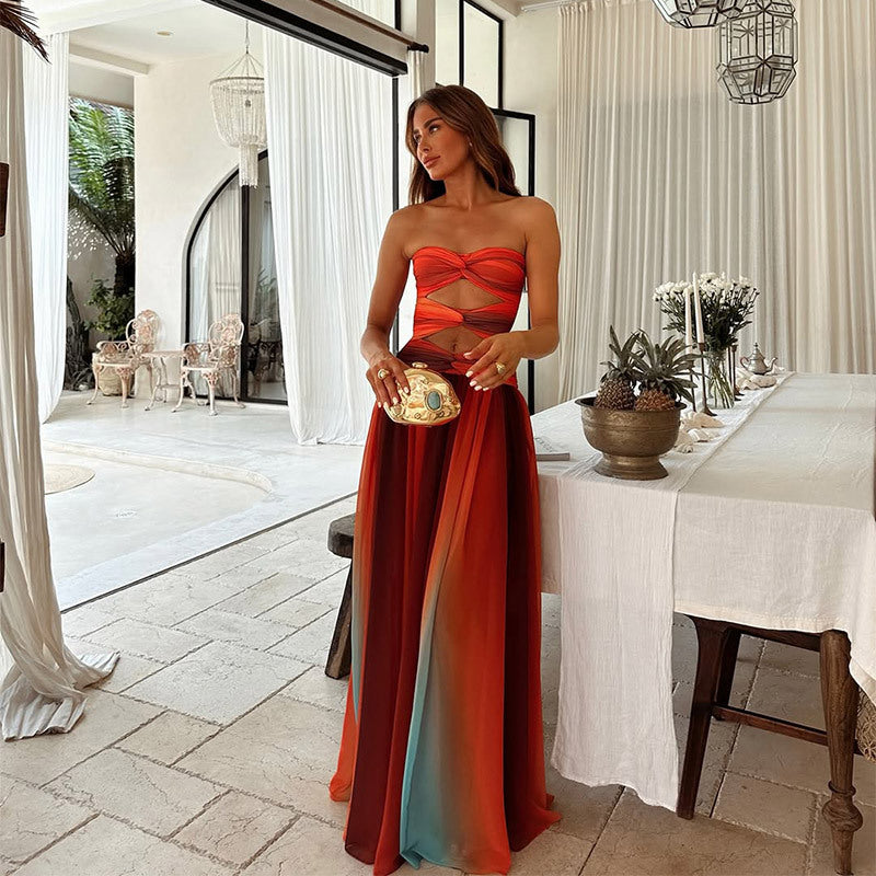 Women's Elegant Strapless Front Knot Long Dress Formal Prom Wedding Guest Gala Evening Sunset Dinner – Lucy - Lolly 