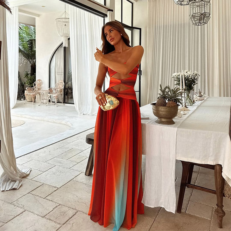 Women's Elegant Strapless Front Knot Long Dress Formal Prom Wedding Guest Gala Evening Sunset Dinner – Lucy - Lolly 