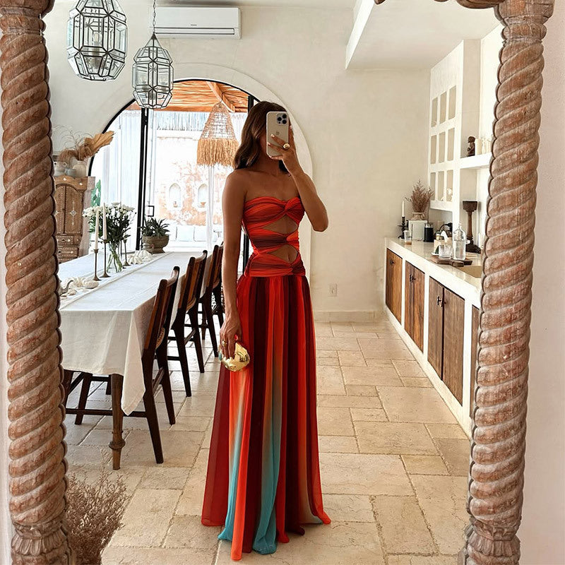 Women's Elegant Strapless Front Knot Long Dress Formal Prom Wedding Guest Gala Evening Sunset Dinner – Lucy - Lolly 