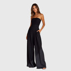 Women's Elegant Strapless Jumpsuit Wide-Leg Flowing Pants Slim Fit Formal Party Chic – Nora - Lolly 