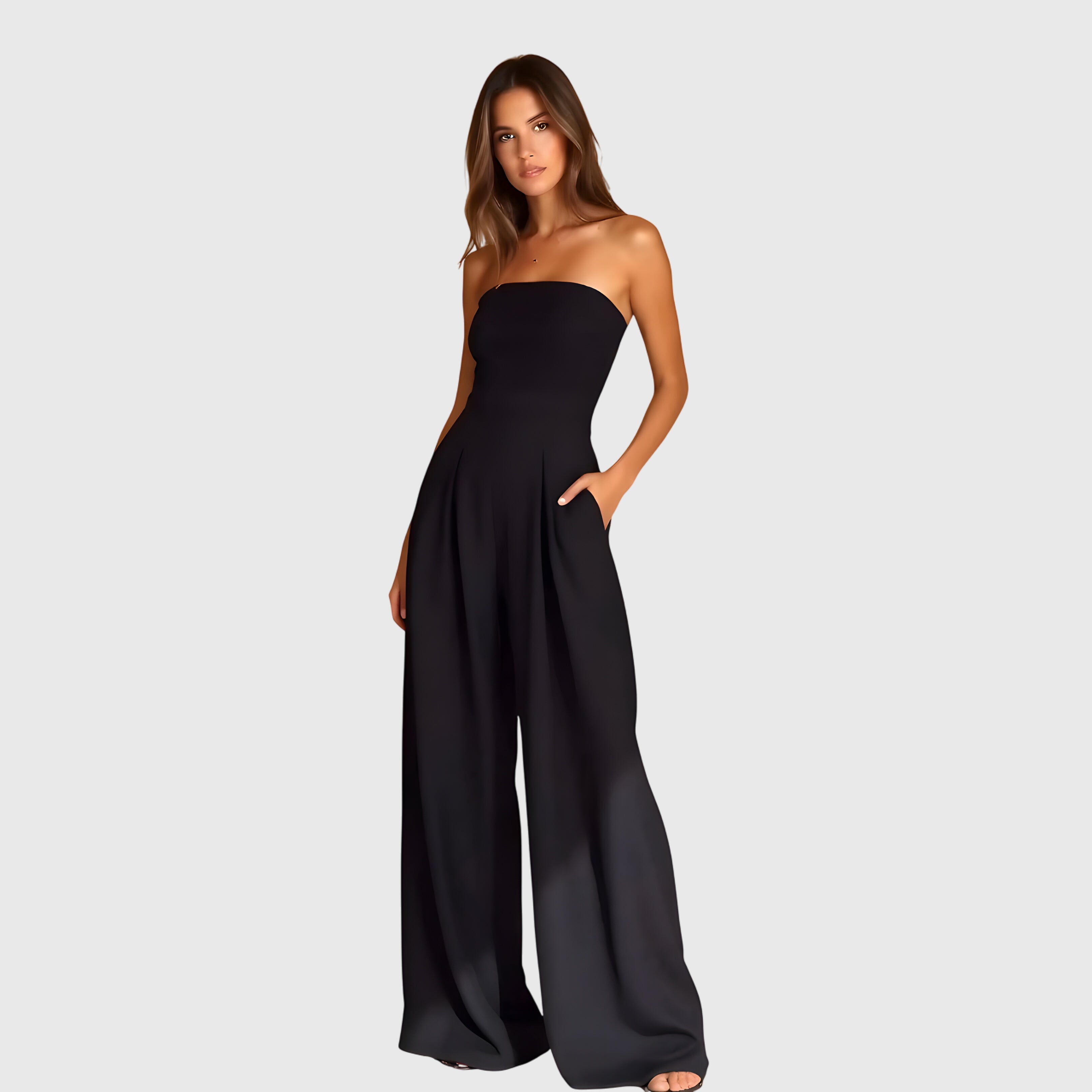 Women's Elegant Strapless Jumpsuit Wide-Leg Flowing Pants Slim Fit Formal Party Chic – Nora - Lolly 