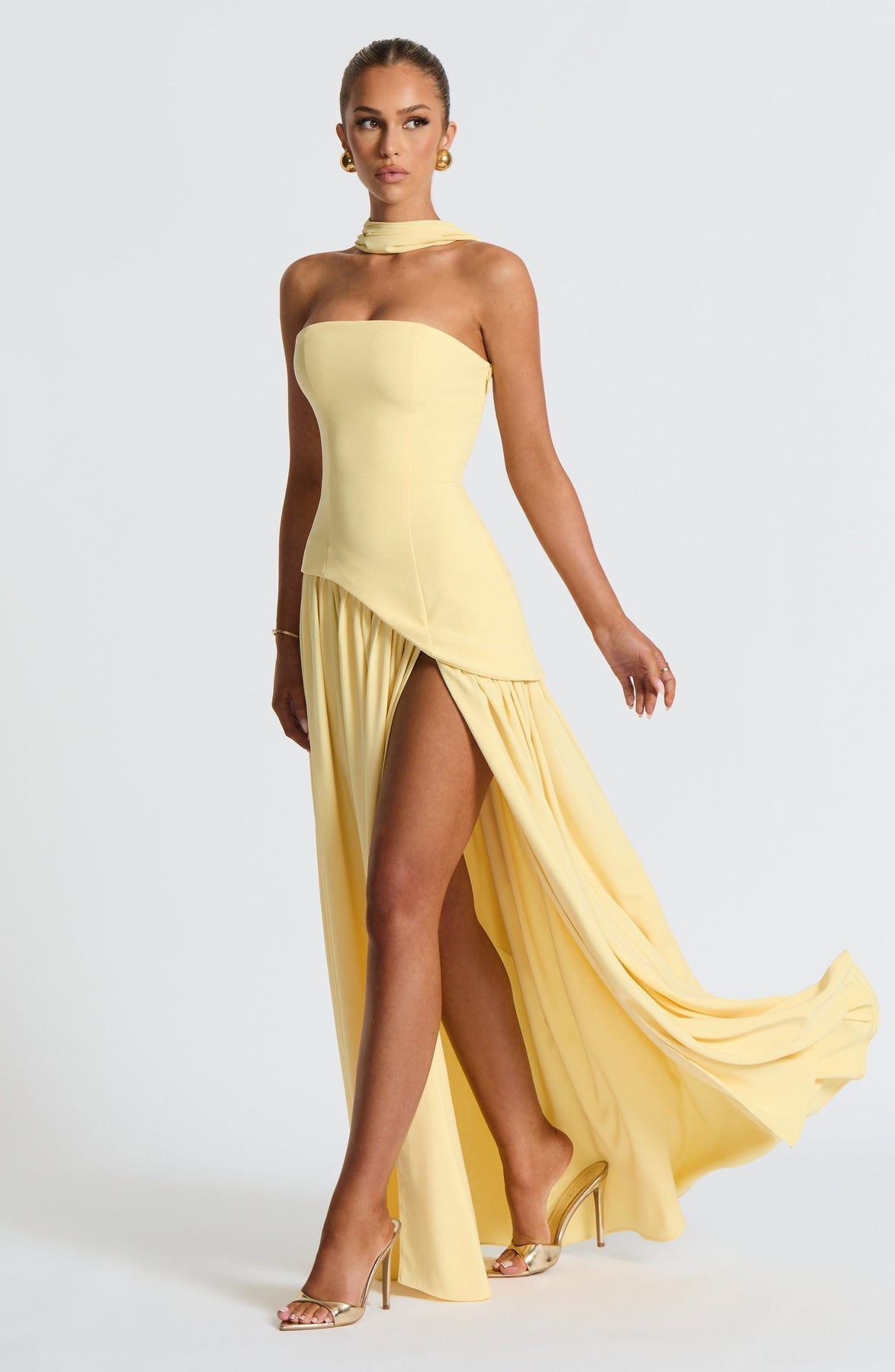 Women's Elegant Strapless Maxi Dress Fitted Slit Formal Party Wedding Guest Sophisticated – Mya - Lolly 