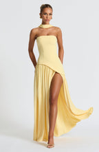 Women's Elegant Strapless Maxi Dress Fitted Slit Formal Party Wedding Guest Sophisticated – Mya - Lolly 