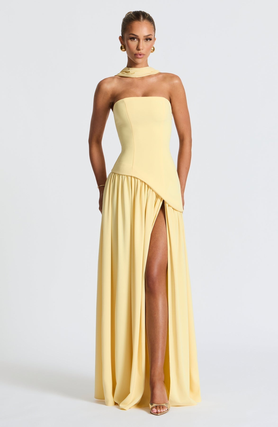 Women's Elegant Strapless Maxi Dress Fitted Slit Formal Party Wedding Guest Sophisticated – Mya - Lolly 