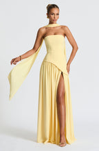 Women's Elegant Strapless Maxi Dress Fitted Slit Formal Party Wedding Guest Sophisticated – Mya - Lolly 