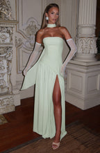 Women's Elegant Strapless Maxi Dress Fitted Slit Formal Party Wedding Guest Sophisticated – Mya - Lolly 