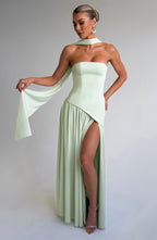 Women's Elegant Strapless Maxi Dress Fitted Slit Formal Party Wedding Guest Sophisticated – Mya - Lolly 