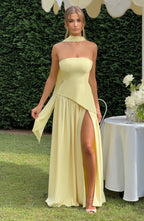 Women's Elegant Strapless Maxi Dress Fitted Slit Formal Party Wedding Guest Sophisticated – Mya - Lolly 