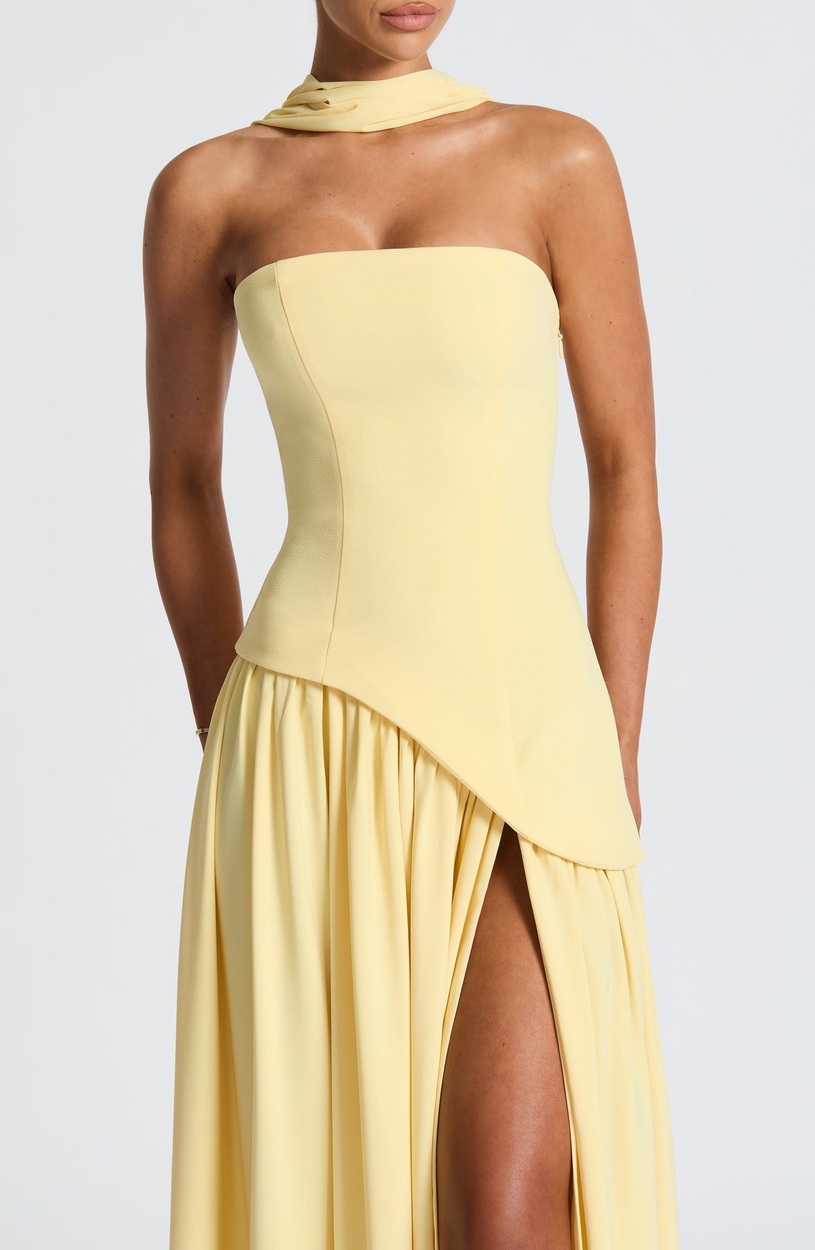 Women's Elegant Strapless Maxi Dress Fitted Slit Formal Party Wedding Guest Sophisticated – Mya - Lolly 