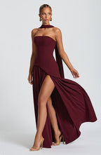 Women's Elegant Strapless Maxi Dress Fitted Slit Formal Party Wedding Guest Sophisticated – Mya - Lolly 