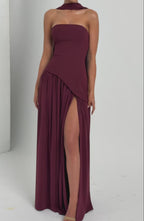 Women's Elegant Strapless Maxi Dress Fitted Slit Formal Party Wedding Guest Sophisticated – Mya - Lolly 