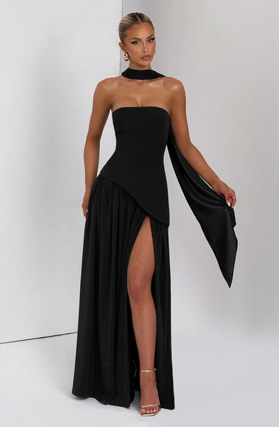 Women's Elegant Strapless Maxi Dress Fitted Slit Formal Party Wedding Guest Sophisticated – Mya - Lolly 