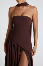 Women's Elegant Strapless Maxi Dress Fitted Slit Formal Party Wedding Guest Sophisticated – Mya - Lolly 