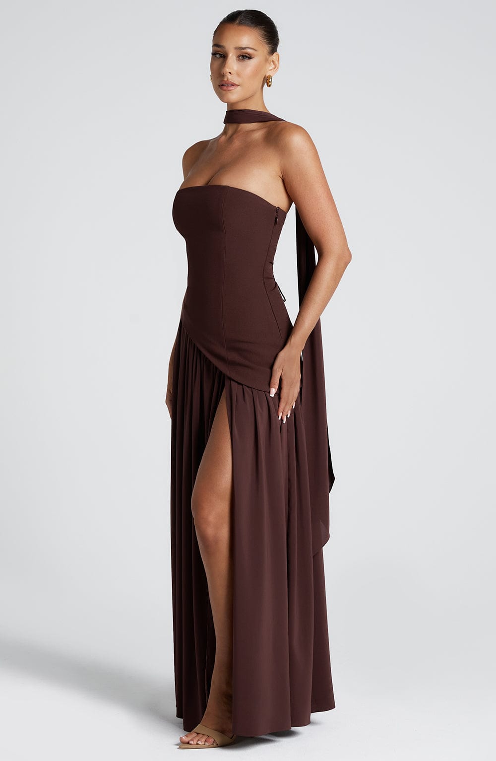 Women's Elegant Strapless Maxi Dress Fitted Slit Formal Party Wedding Guest Sophisticated – Mya - Lolly 