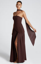 Women's Elegant Strapless Maxi Dress Fitted Slit Formal Party Wedding Guest Sophisticated – Mya - Lolly 
