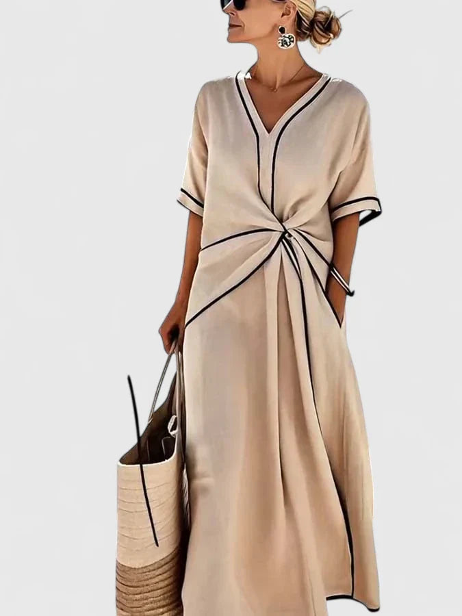 Women's Elegant Striped Midi Dress Vertical Stripes Lightweight Breathable Casual Summer Dress – Ery - Lolly 