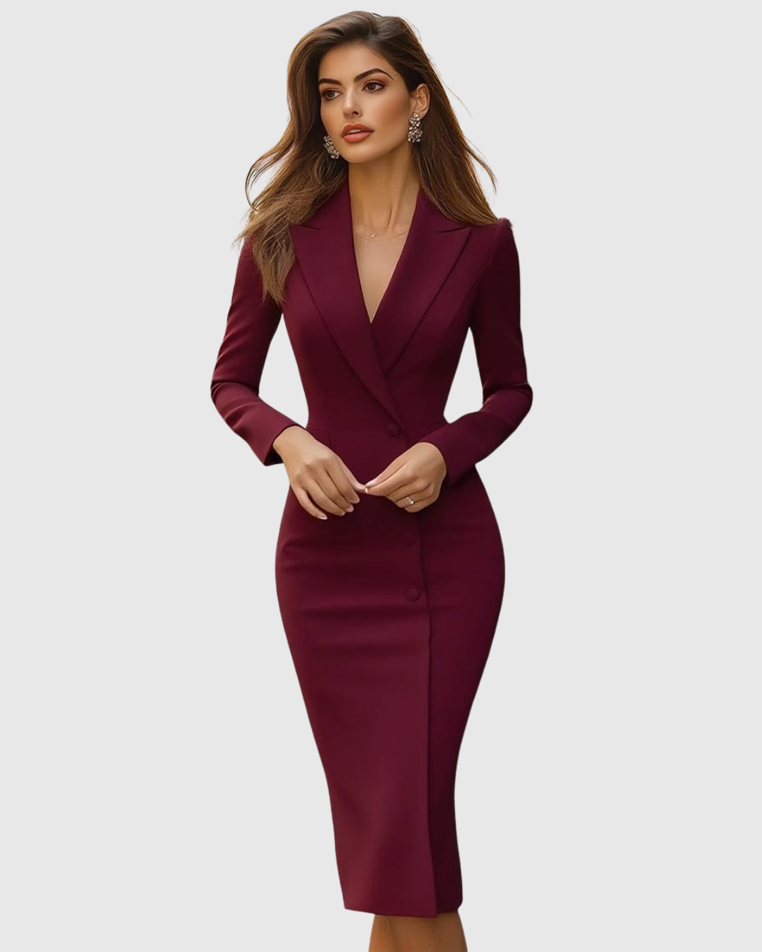 Women's Elegant Tailored Blazer Midi Dress V-Neck Slim Fit Formal Casual Wedding Guest – Seleneva - Lolly 