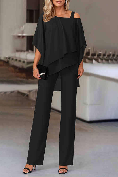 Women's Elegant Two-Piece Set Top & Wide-Leg Pants Formal Evening Wedding Guest Gala Cocktail Party Luxury – Burgundy Black White Blue - Lolly 