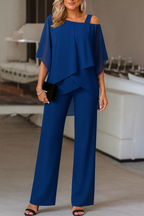 Women's Elegant Two-Piece Set Top & Wide-Leg Pants Formal Evening Wedding Guest Gala Cocktail Party Luxury – Burgundy Black White Blue - Lolly 