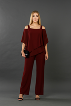 Women's Elegant Two-Piece Set Top & Wide-Leg Pants Formal Evening Wedding Guest Gala Cocktail Party Luxury – Burgundy Black White Blue - Lolly 