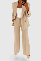 Women's Elegant Two-Piece Suit Set Tailored Blazer Wide-Leg Pants Workwear Formal Chic – Palynette - Lolly 