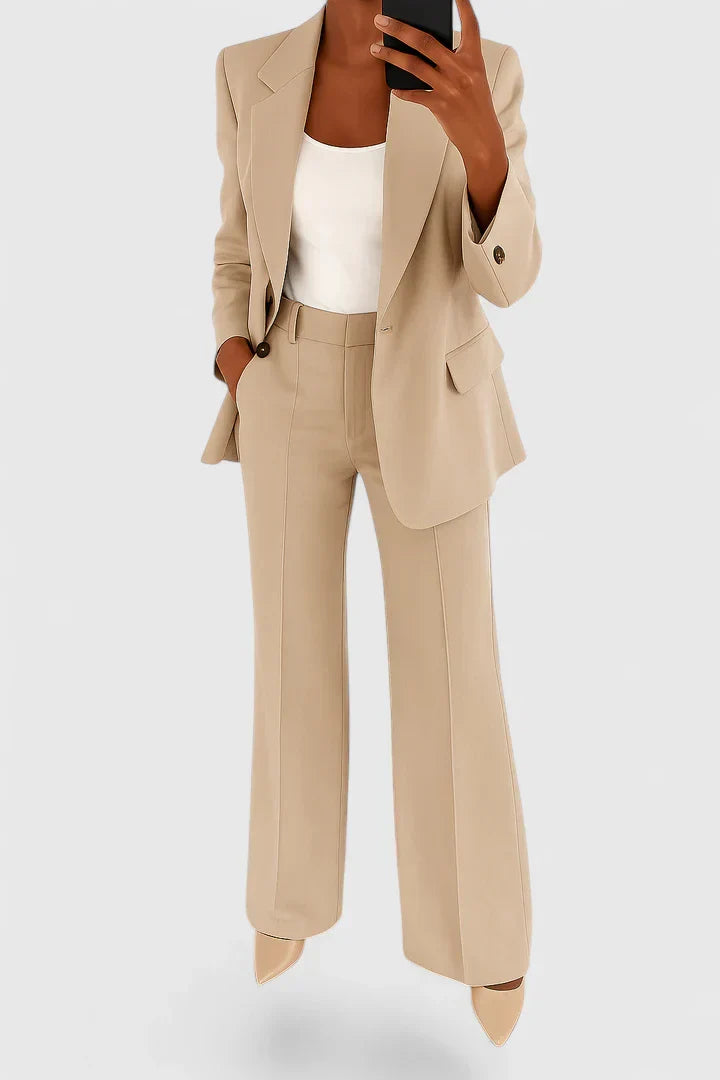 Women's Elegant Two-Piece Suit Set Tailored Blazer Wide-Leg Pants Workwear Formal Chic – Palynette - Lolly 