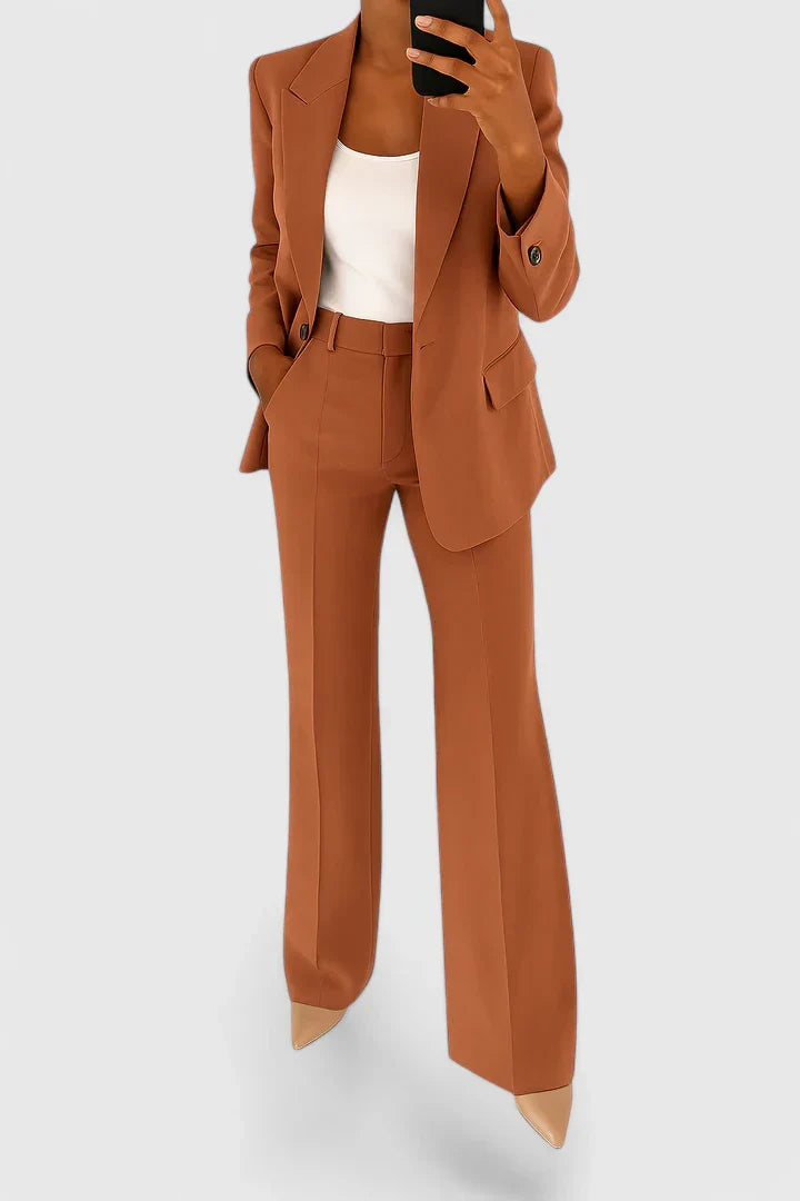 Women's Elegant Two-Piece Suit Set Tailored Blazer Wide-Leg Pants Workwear Formal Chic – Palynette - Lolly 