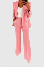 Women's Elegant Two-Piece Suit Set Tailored Blazer Wide-Leg Pants Workwear Formal Chic – Palynette - Lolly 