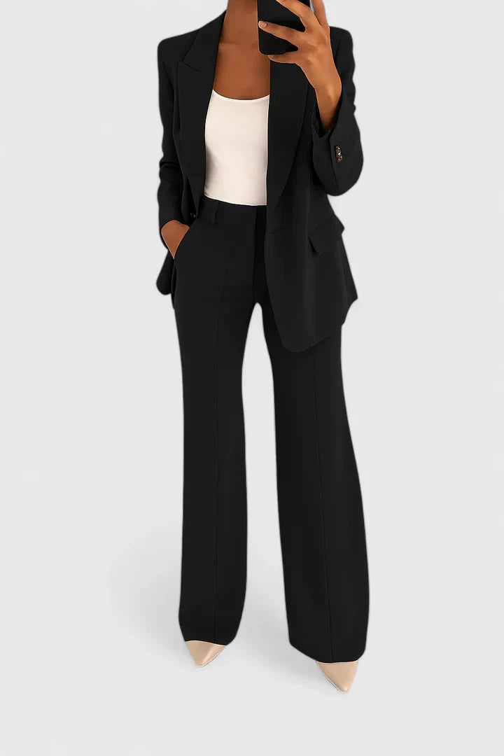 Women's Elegant Two-Piece Suit Set Tailored Blazer Wide-Leg Pants Workwear Formal Chic – Palynette - Lolly 