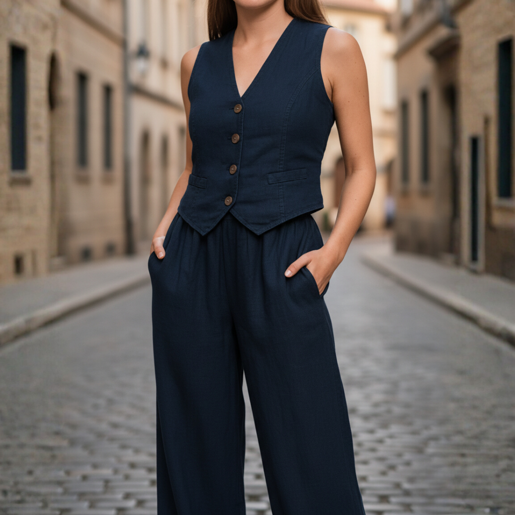 Women's Elegant Vest Jumpsuit Two-Piece Suit Set Formal Work Office Business Cocktail – Rust - Lolly 