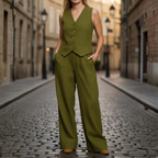 Women's Elegant Vest Jumpsuit Two-Piece Suit Set Formal Work Office Business Cocktail – Rust - Lolly 