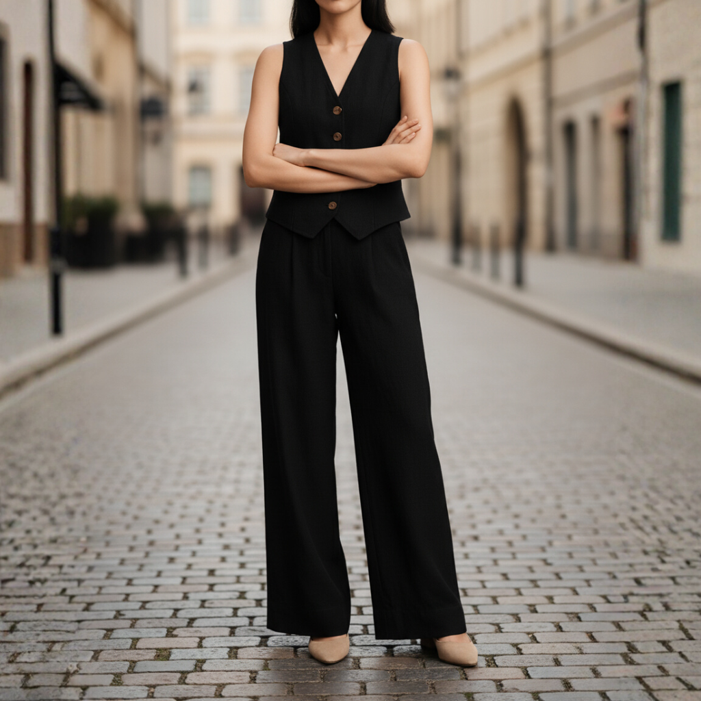 Women's Elegant Vest Jumpsuit Two-Piece Suit Set Formal Work Office Business Cocktail – Rust - Lolly 