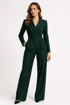 Women's Elegant Wrap Jumpsuit Long Sleeve Wide Leg Formal Party – Burgundy - Lolly 