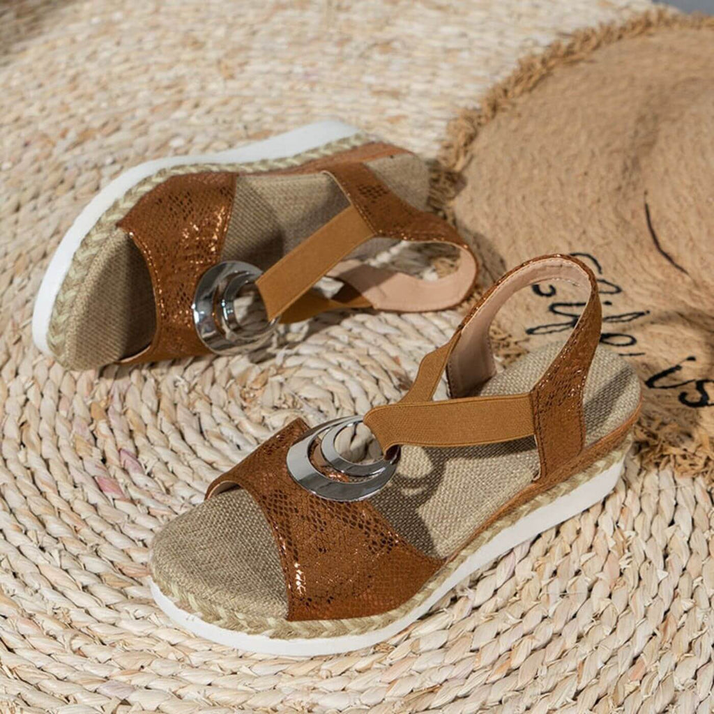 Women's Espadrille Wedge Sandals Open Toe Ankle Strap Summer Casual - Lolly 