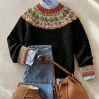 Women's Fair Isle Nordic Knit Sweater Oversized Crewneck Pullover Casual Winter - Lolly 