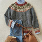 Women's Fair Isle Nordic Knit Sweater Oversized Crewneck Pullover Casual Winter - Lolly 