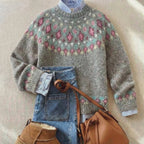 Women's Fair Isle Nordic Knit Sweater Oversized Crewneck Pullover Casual Winter - Lolly 