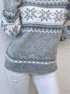 Women's Fair Isle Snowflake Sweater Pullover Crew Neck Casual Winter Knit - Lolly 