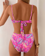 Women's Fashion Resort Print Bikini Set Wireless Bra Backless Skinny Fit Beach Summer - Lolly 