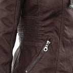 Women's Faux Leather Hooded Moto Jacket Zip-Up Biker Fall Winter Casual - Lolly 