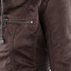 Women's Faux Leather Hooded Moto Jacket Zip-Up Biker Fall Winter Casual - Lolly 