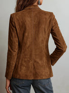Women's Faux Suede Blazer Single-Breasted Tailored Jacket Office Casual Fall - Lolly 
