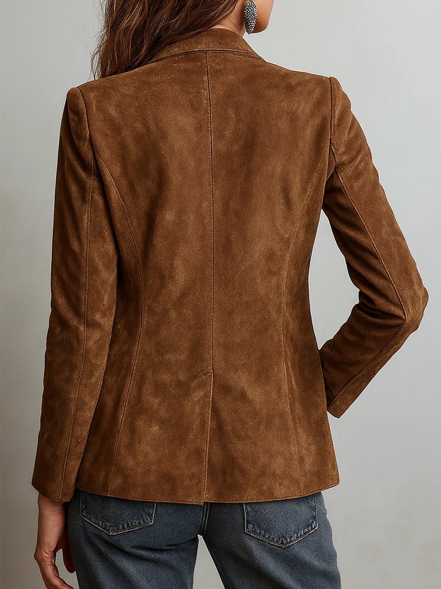 Women's Faux Suede Blazer Single-Breasted Tailored Jacket Office Casual Fall - Lolly 