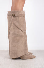 Women's Faux Suede Fold Over Knee High Boots Gold Buckle Cowboy Night Out - Lolly 