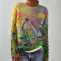 Women's Floral Art Print Knit Sweater Long Sleeve Crew Neck Casual Pullover - Lolly 