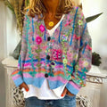 Women's Floral Embroidered Knit Cardigan Button-Front Oversized Sweater Boho Casual - Lolly 