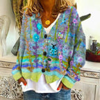Women's Floral Embroidered Knit Cardigan Button-Front Oversized Sweater Boho Casual - Lolly 