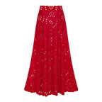 Women's Floral Hollow-Out One-Piece Swimsuit & Long Skirt Set V-Neck Beach Vacation Pool Party Summer Resort – Red - Lolly 